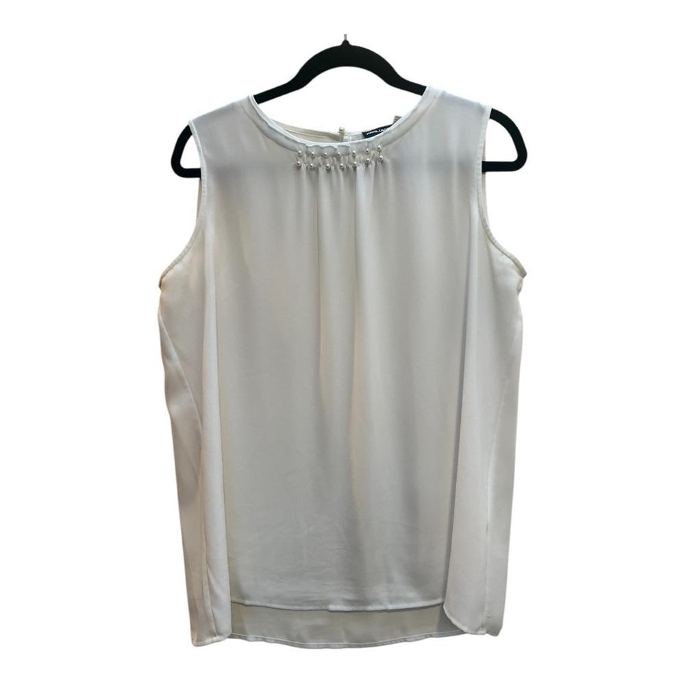 Women’s Karl Lagerfeld White Sleeveless Blouse with Faux Pearl Accents